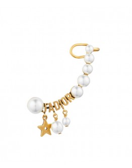 Dior White Resin Pearl Jadior Antique Gold-Finish Ear Cuff Golden