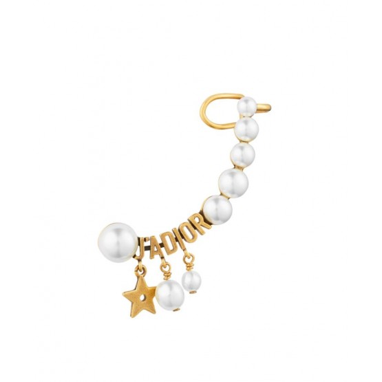 Dior White Resin Pearl Jadior Antique Gold-Finish Ear Cuff Golden