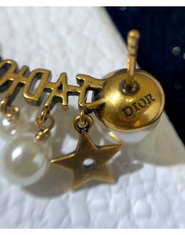 Dior White Resin Pearl Jadior Antique Gold-Finish Ear Cuff Golden