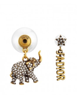 Dior White Resin Pearl And Crystal Elephant JAdior Dior Tribales Antique Gold-Finish Earring Golden