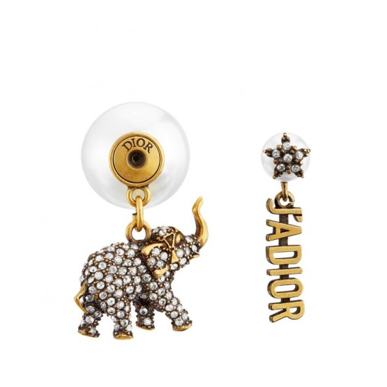 Dior White Resin Pearl And Crystal Elephant JAdior Dior Tribales Antique Gold-Finish Earring Golden