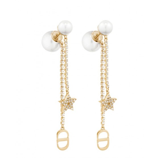 Dior White Resin Pearl And Crystal Dior Tribales Gold-Finish Earrings Golden