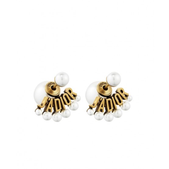 Dior White Resin Pearl Dior Tribales J Adior Antique Gold-Finish Earrings Golden