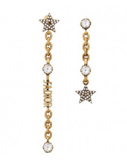 Dior White Crystal J Adior Antique Gold-Finish Earrings Golden