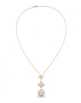 Louis Vuitton Color Blossom Lariat Necklace Pink Gold White Mother-Of-Pearl And Diamond Red