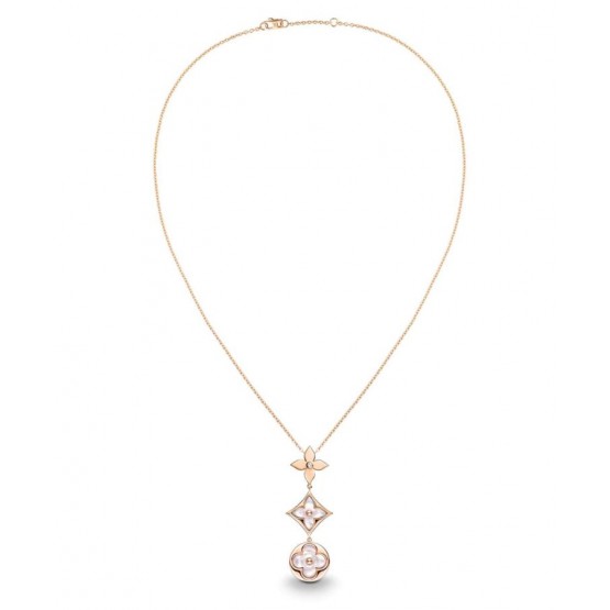 Louis Vuitton Color Blossom Lariat Necklace Pink Gold White Mother-Of-Pearl And Diamond Red