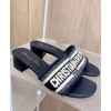Dior Dway Mule In Embroidered Cotton Dark Blue