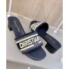 Dior Dway Mule In Embroidered Cotton Dark Blue
