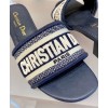 Dior Dway Mule In Embroidered Cotton Dark Blue