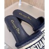 Dior Dway Mule In Embroidered Cotton Dark Blue