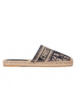 Dior Deep Blue Dior Granville Dior Oblique Embroidered Cotton Mule Dark Blue