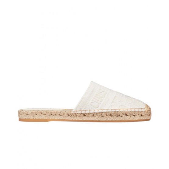 Dior Women Deep Granville Dior Oblique Embroidered Cotton Mule White