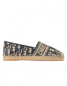Dior Deep Blue Dior Granville Dior Oblique Embroidered Cotton Espadrille Dark Blue
