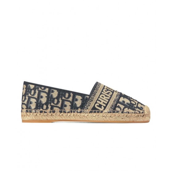 Dior Deep Blue Dior Granville Dior Oblique Embroidered Cotton Espadrille Dark Blue