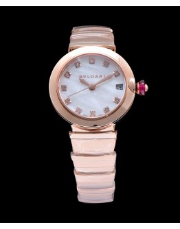 Bvlgari Lvcea 18ct pink-goldstainless steel and diamond watch White