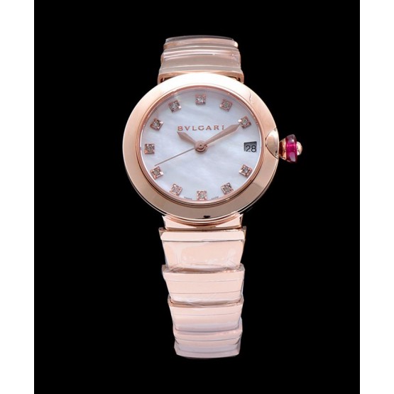 Bvlgari Lvcea 18ct pink-goldstainless steel and diamond watch White