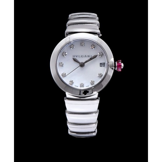 Bvlgari Lvcea 18ct pink-goldstainless steel and diamond watch White