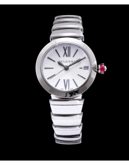 Bvlgari golden stainless steel and diamond watch White