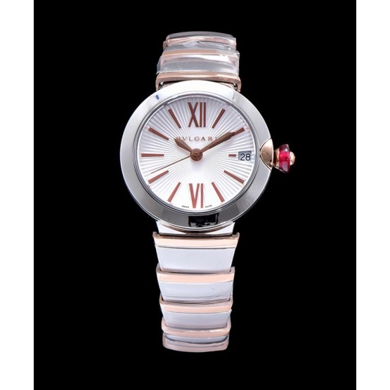 Bvlgari stainless steel and diamond watch for lady White