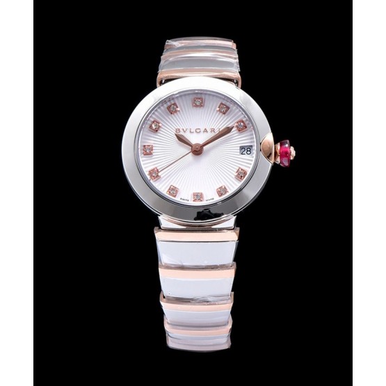 Bvlgari Lvcea 18ct pink-goldstainless steel and diamond watch White