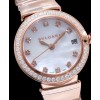 Bvlgari Lvcea White Dial Diamond Hour Markings Rose Gold Case With Diamonds Two Tone Bracelet White