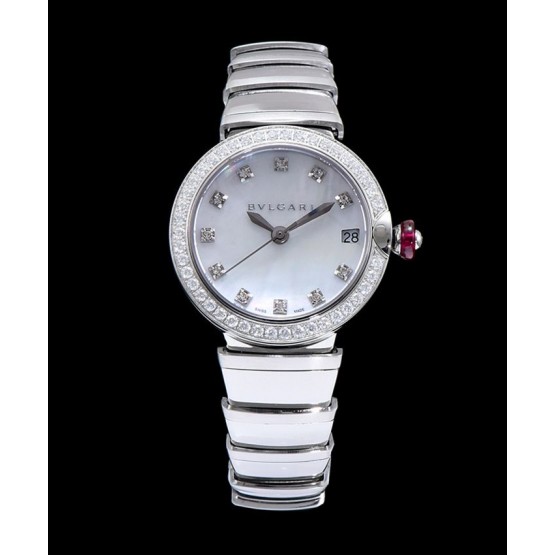 Bvlgari Lvcea White Dial Diamond Hour Markings stainless steel Case With Diamonds Two Tone Bracelet White