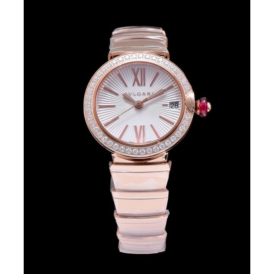Bvlgari Lvcea Rose Gold Case With Diamonds Automatic Watch White