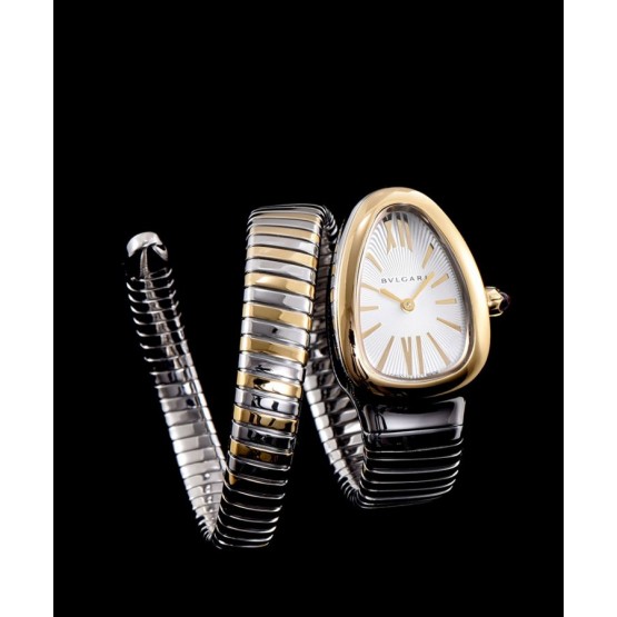 Bvlgari Serpenti 18ct pink-gold and stainless steel watch White