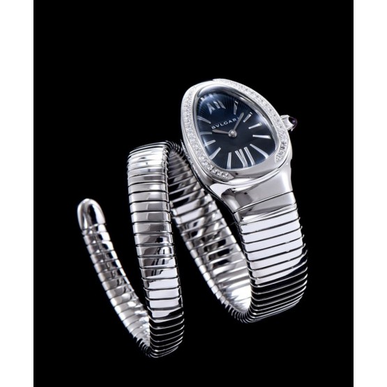 Bvlgari sliver tone stainless steel and diamond watch Black