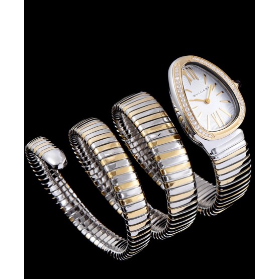 Bvlgari 18ct pink-gold stainless steel and diamond watch White