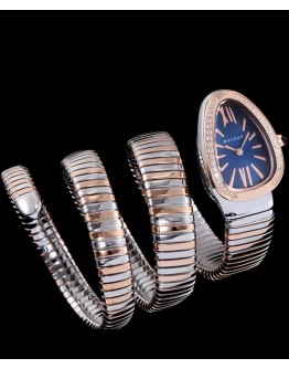 Bvlgari 35mm two tone stainless steel diamond watch Blue