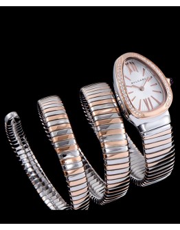 Bvlgari 35mm two tone stainless steel diamond watch White