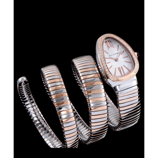 Bvlgari 35mm two tone stainless steel diamond watch White