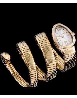 Bvlgari 35mm 18K Pink Gold Serpenti Tubogas Diamond Watch White