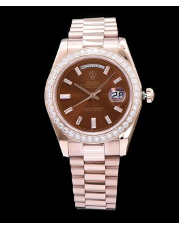 Rolex Men s Diamond President Watch Light Coffee