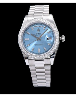 Rolex Stainless Steel President Watch With Diamond Blue