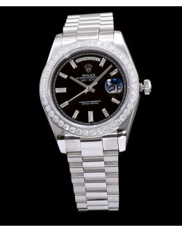 Rolex Stainless Steel President Watch With Diamond Black
