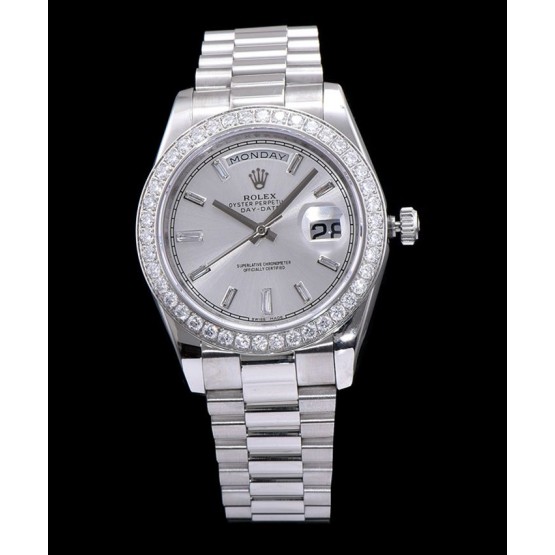 Rolex Stainless Steel President Watch With Diamond White