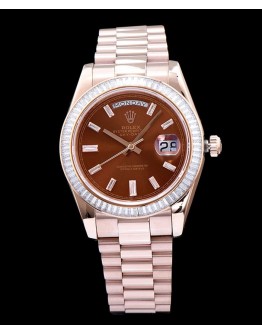 Rolex Men s Stainless Steel Watch With Diamond Light Coffee