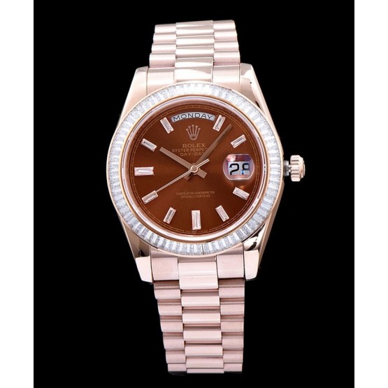 Rolex Men s Stainless Steel Watch With Diamond Light Coffee