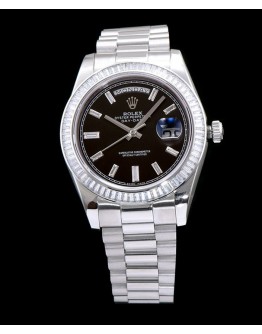 Rolex Men s Stainless Steel Watch With Diamond Black