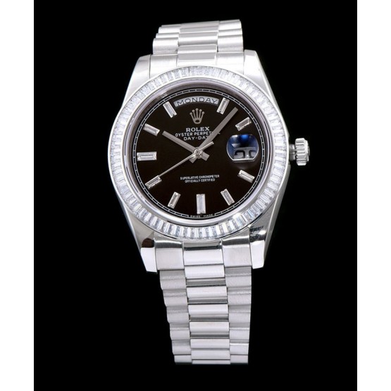 Rolex Men s Stainless Steel Watch With Diamond Black